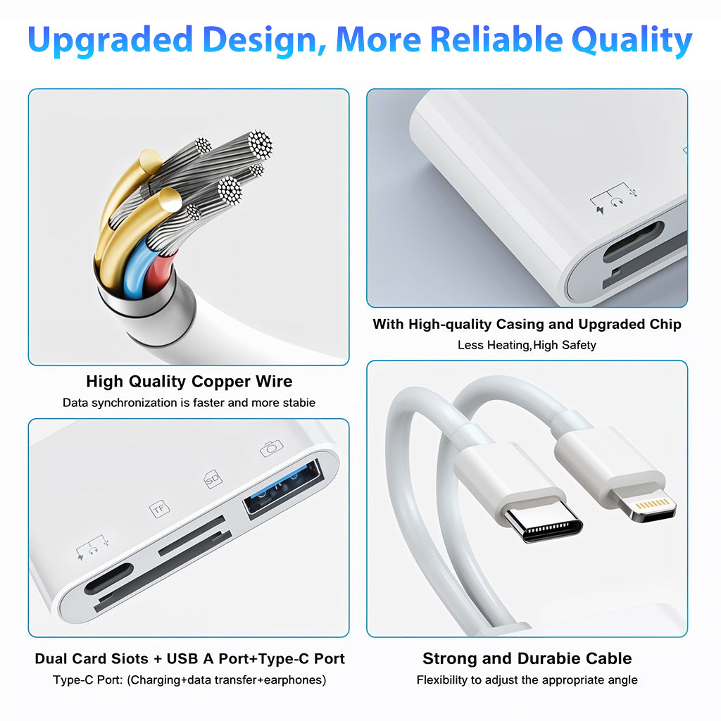 Verilux® Multi Card Reader for iPhone SD Card Reader 4 in 2 SD Card Reader USB C/Light-ning to SD/TF Card Flash Drive Reader Support Fast Charging for iOS Devices Portable Multi Card Reader Verilux® Multi Card Reader for iPhone SD Card Reader 4 in 2 SD Card Reader USB C/Light-ning to SD/TF Card Flash Drive Reader Support Fast Charging for iOS Devices Portable Multi Card Reader